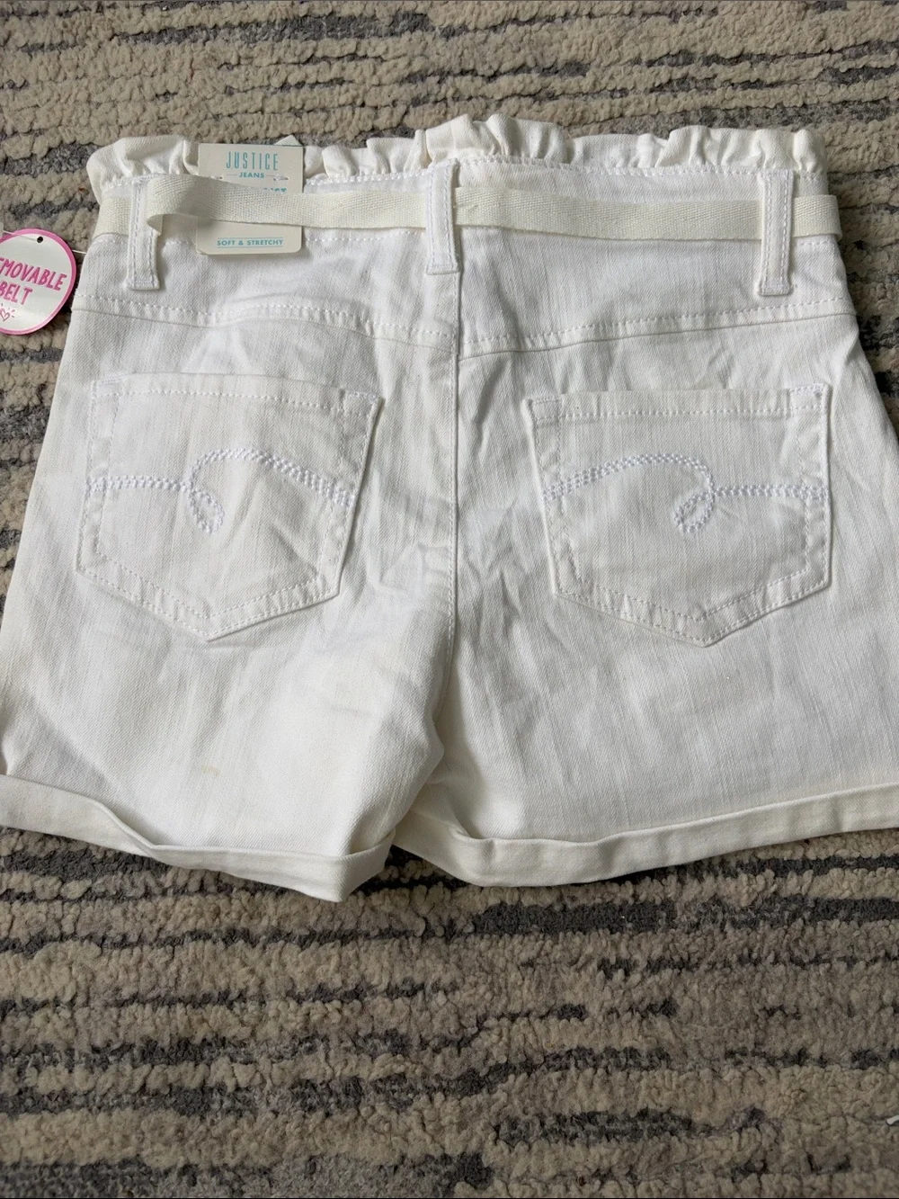 Justice White Paperbag Waist Denim Shorts with Removable Belt
